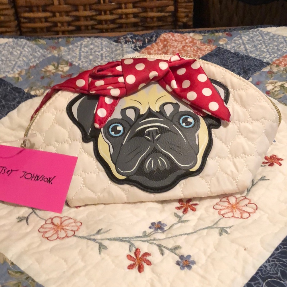 NWT Betsy Johnson pug cosmetic case